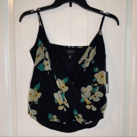 Free Press Black Chinoiserie Floral Mock Wrap Cami - Picture 2 of 12